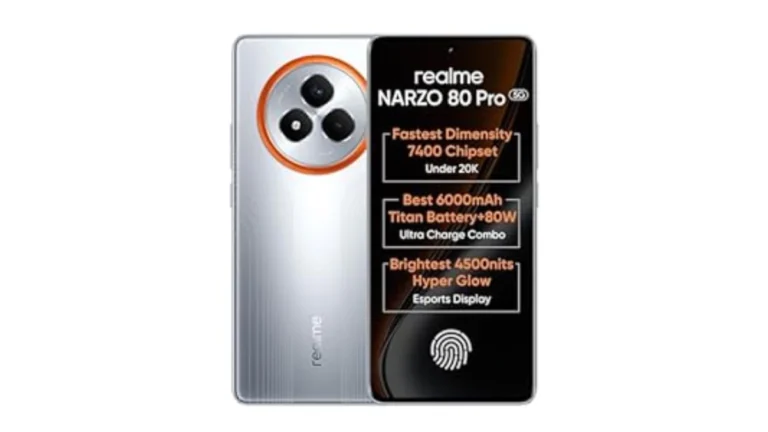 realme NARZO 80 Pro 5G (Speed Silver,8GB+128GB) | Segment's 1st MediaTek Dimensity 7400 Chipset | 6000mAh Titan Battery + 80W Ultra Charge | 4500nits HyperGlow Esports Display | IP69 Waterproof