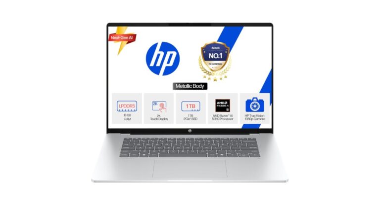 HP OmniBook 5 16-ag1045AU launched in India at Rs.81,499. AMD Ryzen AI 5 340, 50 NPU TOPS, 16GB RAM, 2K Touch, 14hr battery. Check specs on Amazon.