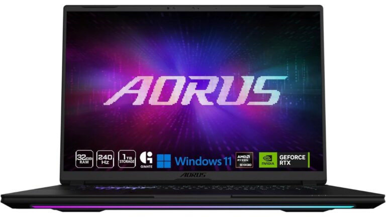 GIGABYTE AORUS Master 16 6YJM5USE64SH gaming laptop with RTX 5080 and 16-inch 240Hz OLED display in Black