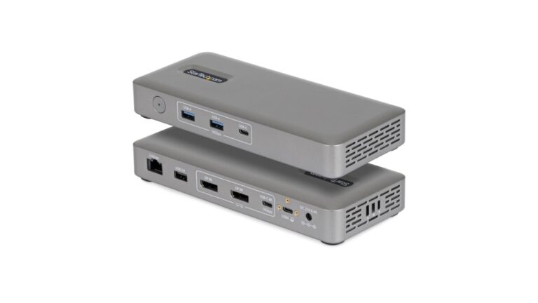 StarTech 208N-USB4-DOCK USB4 Docking Station with dual 4K display support, 2.5GbE, and 100W laptop charging — listed on Amazon US at $143.99