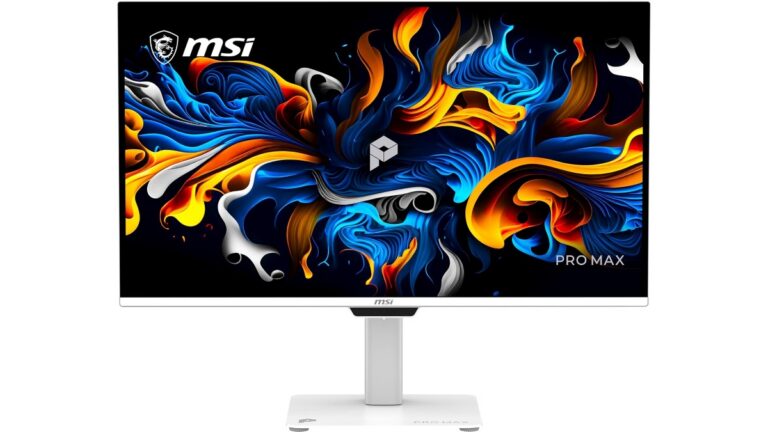 MSI PRO MAX 271UPXW12G white QD-OLED monitor and PRO MAX 271UPX12G black QD-OLED monitor – 27-inch 4K UHD 120Hz professional monitors available on Amazon US.