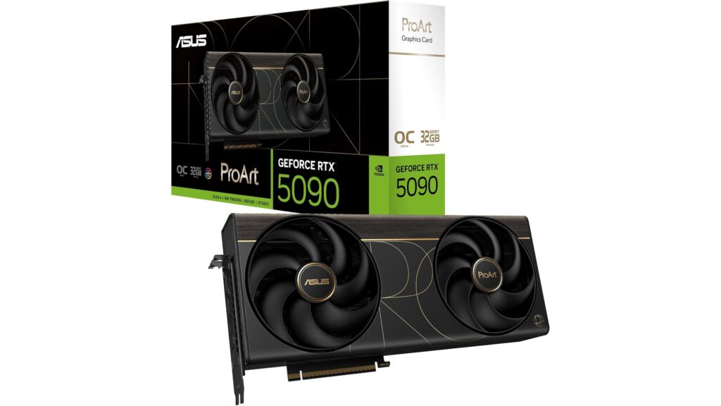 ASUS ProArt NVIDIA GeForce RTX 5090 32GB GDDR7 OC Edition PROART-RTX5090-O32G graphics card with 2.5-slot SFF design and vapor chamber cooling