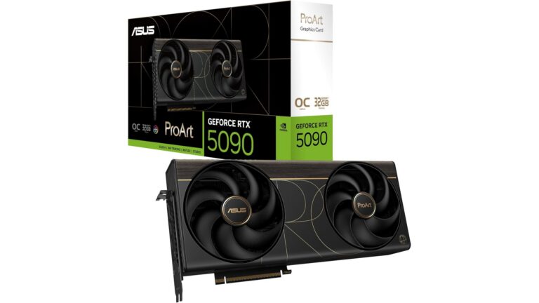 ASUS ProArt NVIDIA GeForce RTX 5090 32GB GDDR7 OC Edition PROART-RTX5090-O32G graphics card with 2.5-slot SFF design and vapor chamber cooling