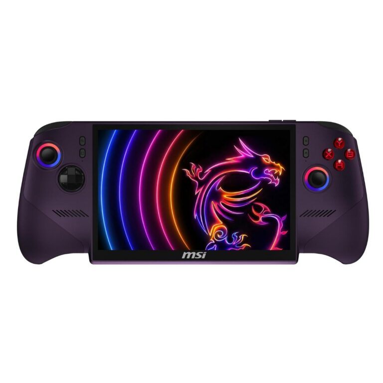 MSI Claw 8 EX AI+ CG3EM-024US gaming handheld in Void Purple with 8-inch FHD+ 120Hz display and Intel Arc G3 Extreme processor