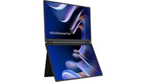 ASUS ZenScreen Duo MB14FCD dual 14-inch foldable portable monitor with 360-degree hinge and USB-C connectivity