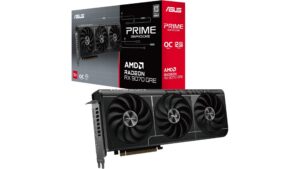 ASUS PRIME-RX9070GRE-O12G-EVO Radeon RX 9070 GRE graphics card with Axial-Tech triple fan cooling and 2.5-slot SFF-ready design