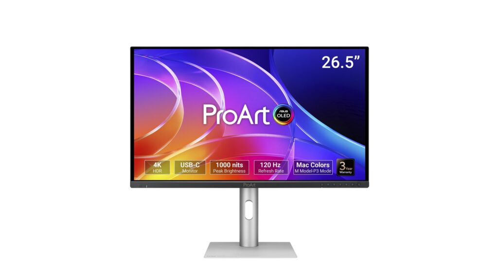 ASUS ProArt Display OLED PA279CDV 26.5-inch 4K QD-OLED monitor with 120Hz refresh rate and 1000 nits peak brightness