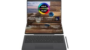 ASUS Zenbook DUO UX8407AA-SN586W dual-screen laptop with dual 14-inch 3K OLED touchscreens and Intel Core Ultra X9 387H – listed on Amazon UK at £2,999.99