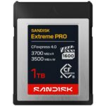 SanDisk Extreme PRO CFexpress 4.0 Type B memory card with 3700 MB/s read and 3500 MB/s write speeds