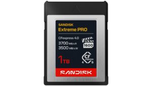 SanDisk Extreme PRO CFexpress 4.0 Type B memory card with 3700 MB/s read and 3500 MB/s write speeds