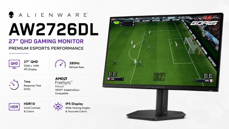 Alienware AW2726DL 27-inch QHD gaming monitor with 280Hz refresh rate, 1ms GtG response and AMD FreeSync Premium