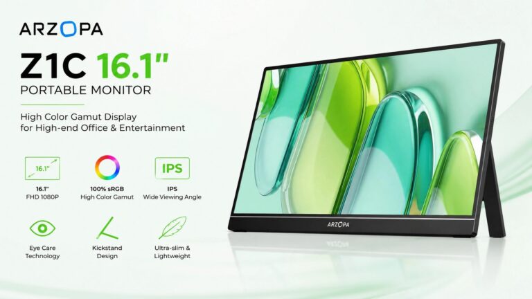 ARZOPA Z1C 16.1-inch FHD IPS portable monitor with 100 percent sRGB coverage and built-in kickstand