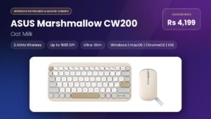 ASUS Marshmallow CW200 wireless keyboard and mouse combo in Oat Milk with 2.4GHz and Bluetooth connectivity