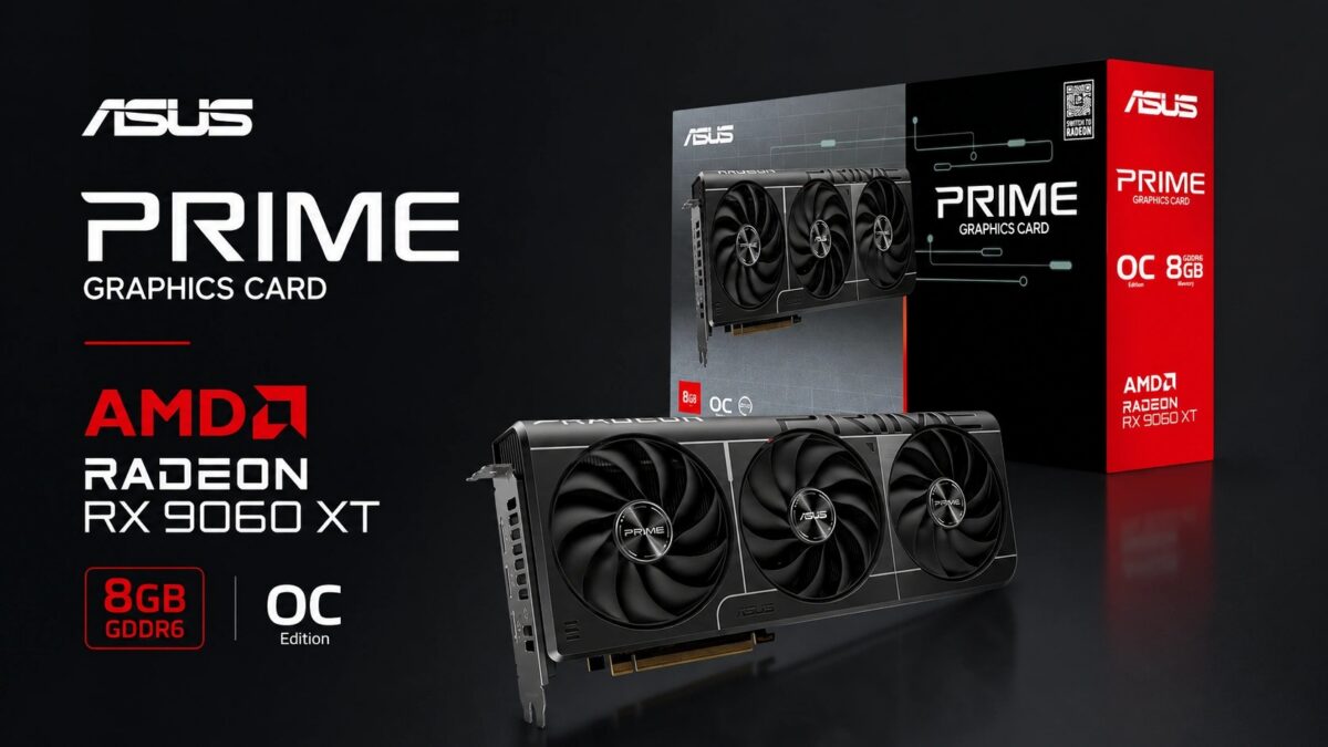 ASUS PRIME Radeon RX 9060 XT OC Edition PRIME-RX9060XT-O8G graphics card with 8GB GDDR6 memory and triple Axial-tech fan cooler
