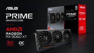 ASUS PRIME Radeon RX 9060 XT OC Edition PRIME-RX9060XT-O8G graphics card with 8GB GDDR6 memory and triple Axial-tech fan cooler