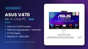 ASUS V470 V470VA-KWC7004WS All-in-One PC with Intel Core 7 240H and 27-inch FHD 100Hz display