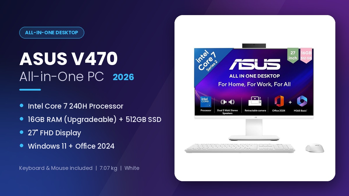ASUS V470 V470VA-KWC7004WS All-in-One PC with Intel Core 7 240H and 27-inch FHD 100Hz display