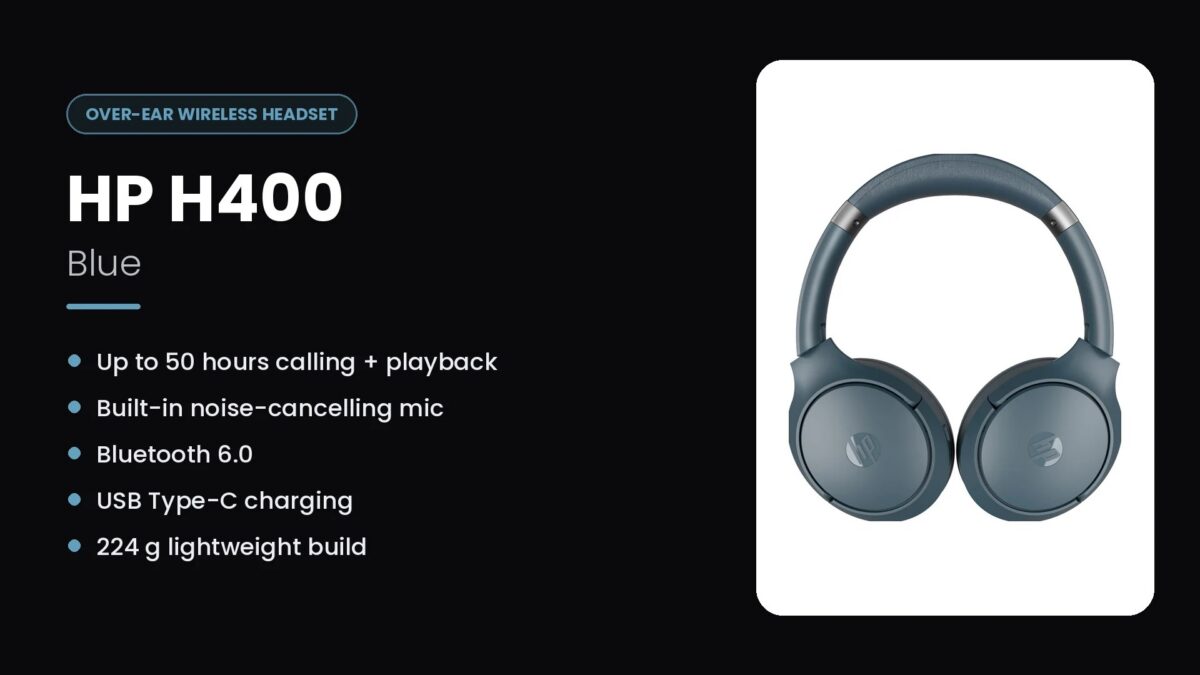 HP Wireless Headset H400 D69Z4AA in Blue with Bluetooth 6.0 and 50 hours battery life