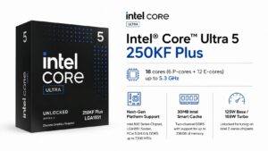 Intel Core Ultra 5 Processor 250KF Plus desktop CPU with 18 cores and 5.3 GHz max turbo on LGA1851