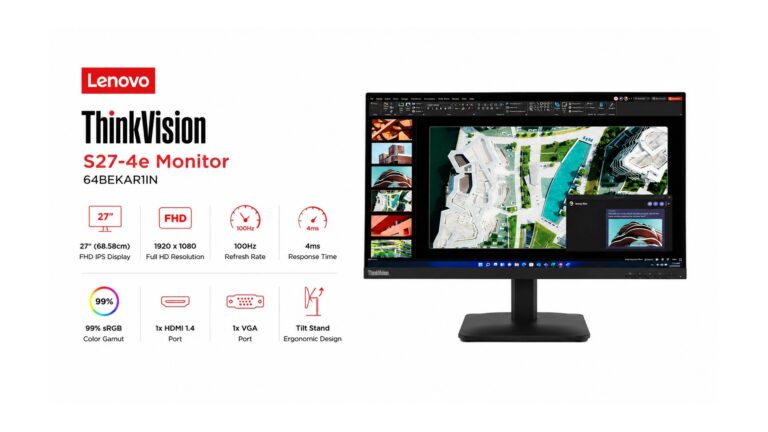 Lenovo ThinkVision S27-4e 64BEKAR1IN 27-inch monitor with FHD IPS panel at 100Hz and 99 percent sRGB colour gamut