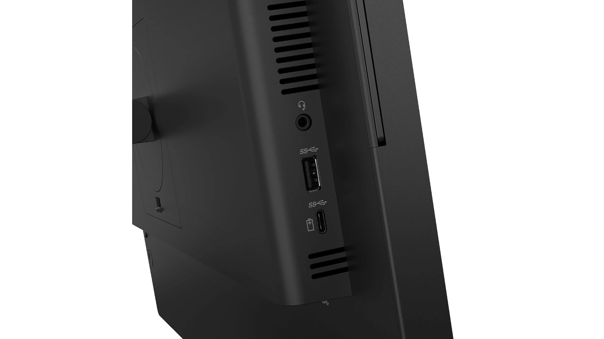 Lenovo ThinkVision T24D-4v (64B7UAR1IN) 23.8-inch Monitor Listed on Amazon India – FHD IPS 120Hz, 5MP IR+RGB Camera, 100W USB-C Docking 9 Lenovo ThinkVision T24D-4v edge mounted headphone jack, USB-A and USB-C charging port