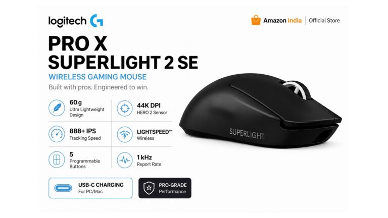 Logitech G PRO X Superlight 2 SE 910-007649 wireless gaming mouse with HERO 2 44000 DPI sensor and 60 g body