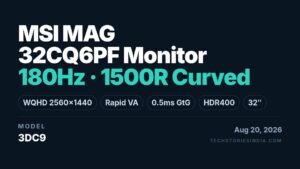 MSI MAG 32CQ6PF (3DC9) 32-inch WQHD curved gaming monitor with 180Hz refresh rate and 1500R curvature