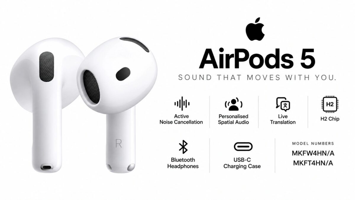 Apple AirPods 5 MKFW4HN/A, MKFT4HN/A Up for Pre-Order in India – H2 Chip, Live Translation, IP57, Up to 22 Hours Total Battery