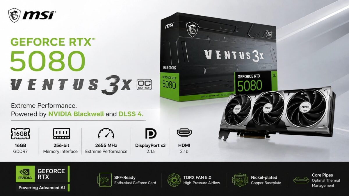 MSI Gaming GeForce RTX 5080 16G VENTUS 3X OC (V531-095R) Graphics Card Launched in India – 10,752 CUDA Cores, 16GB GDDR7, 2655 MHz Extreme Performance Clock, 360W