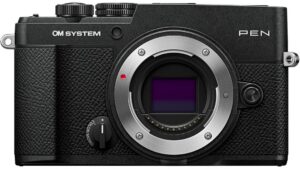 OM SYSTEM PEN V210082BU000 mirrorless camera body with 20.4MP Four Thirds sensor and Micro Four Thirds mount