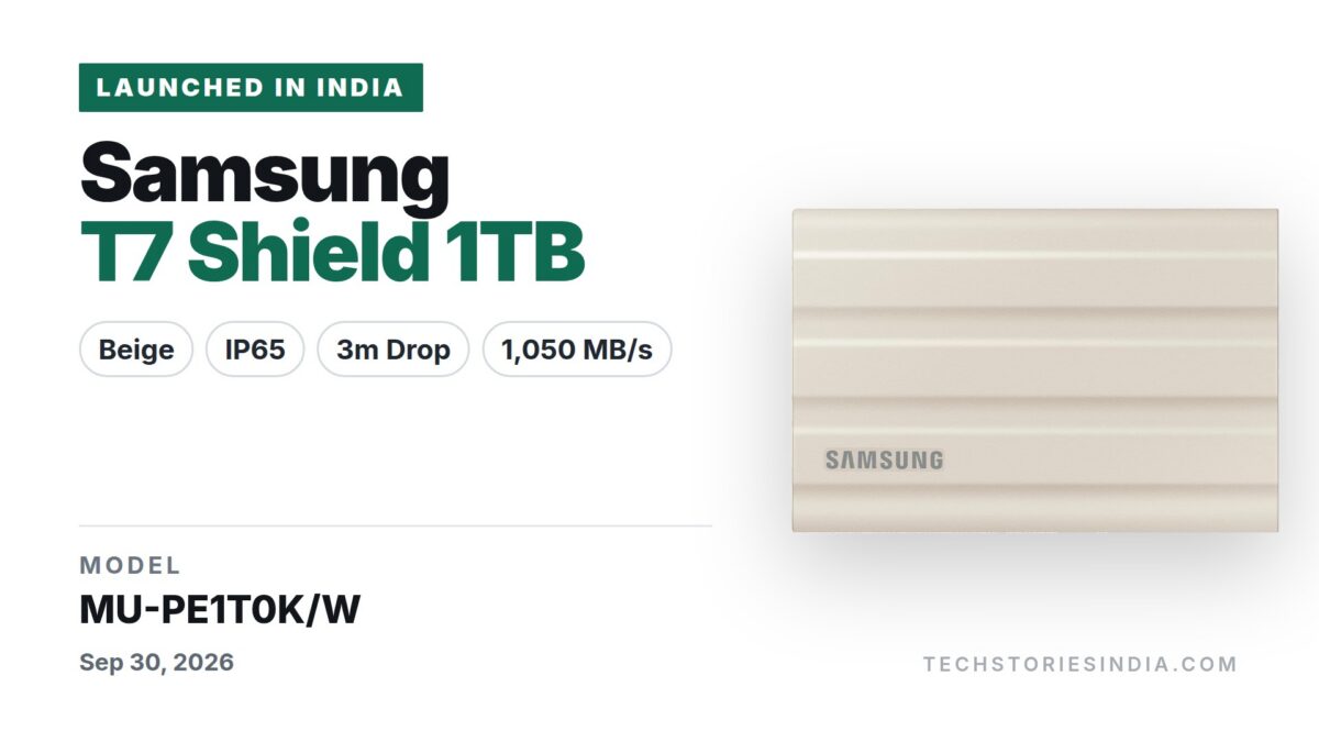 Samsung T7 Shield Portable SSD 1TB Beige (MU-PE1T0K/W) Launched in India: IP65 Water & Dust Resistance, 3-Metre Drop Rating, Up to 1,050 MB/s