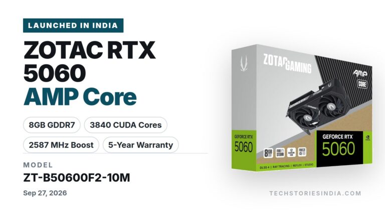 ZOTAC Gaming GeForce RTX 5060 AMP Core ZT-B50600F2-10M graphics card with 8GB GDDR7 and 2587 MHz boost clock