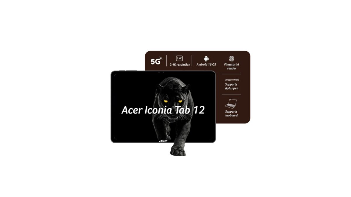 Acer Iconia Tab 12 5G ZT.T01SI.03E tablet with 12.2-inch 2.4K display, 5G, Android 16, fingerprint reader