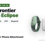 Amazon Bee Frontier AI wearable in Sage with wristband next to Bee Eclipse phone attachments in Silver, Blush, Honey and Midnight