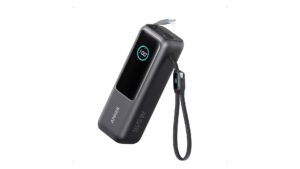 Anker Power Bank 25K 165W A1695 with 25000mAh battery and two built-in USB-C cables for laptop charging