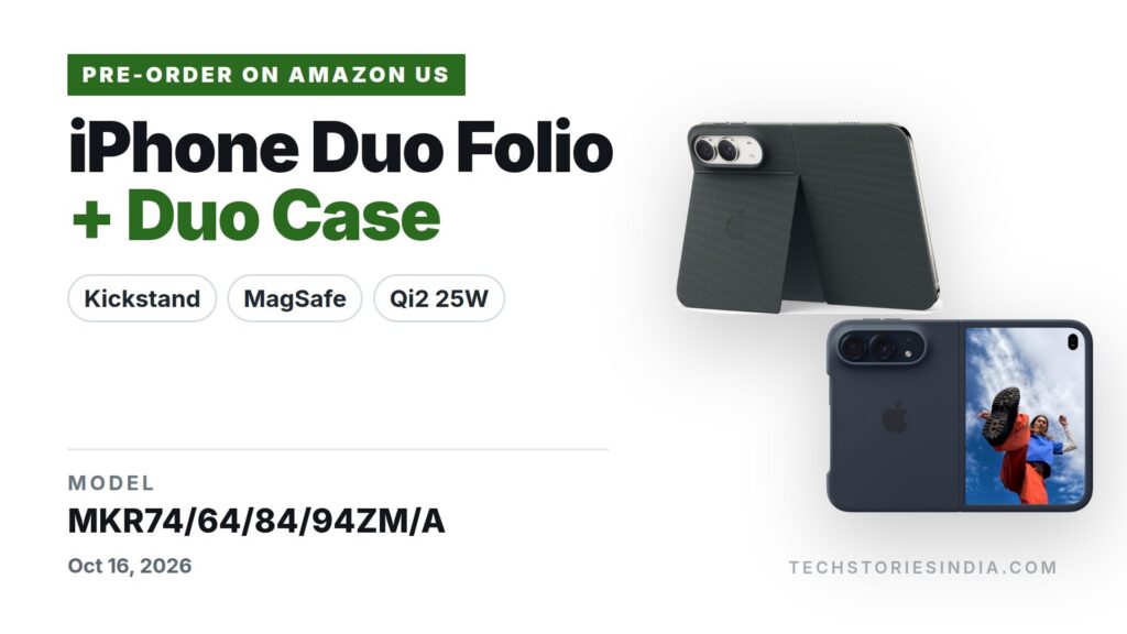 Apple iPhone Duo Folio with Kickstand in Navy Blue with kickstand open, and iPhone Duo Case in Navy Blue