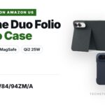 Apple iPhone Duo Folio with Kickstand in Navy Blue with kickstand open, and iPhone Duo Case in Navy Blue