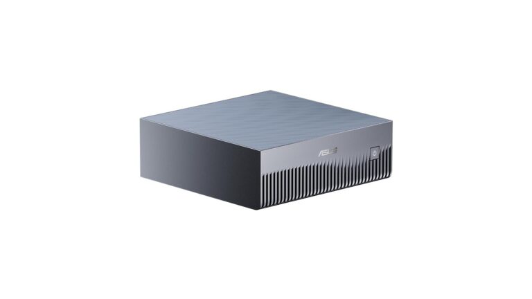 ASUS Ascent GX10 GX10-GG0064BN mini PC in Stellar Gray with rear ports showing ConnectX-7, 10G LAN, HDMI and USB-C