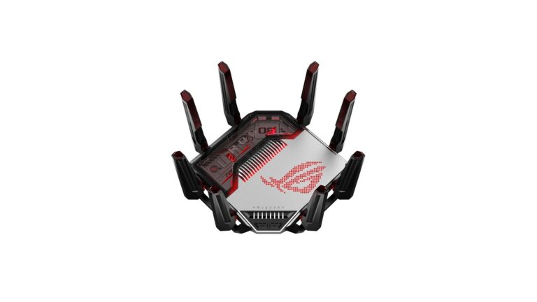 ASUS ROG Rapture GT-BN98 quad-band WiFi 8 gaming router with eight antennas and dual 10G ports