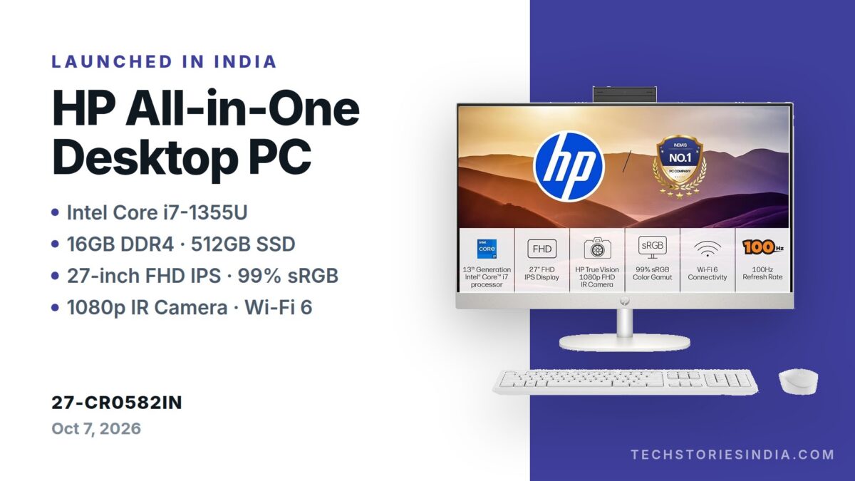 HP All-in-One 27-cr0582in desktop in Shell White with 27-inch FHD IPS display and Intel Core i7-1355U