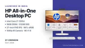HP All-in-One 27-cr0582in desktop in Shell White with 27-inch FHD IPS display and Intel Core i7-1355U