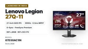 Lenovo Legion 27Q-11 67D3GAC1IN 27-inch QHD IPS gaming monitor with 300Hz refresh rate and 0.5ms MPRT response time