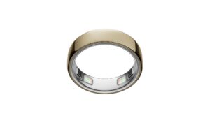 Oura Ring 5 titanium smart ring in Gold finish showing inner sensors