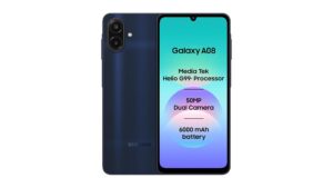 Samsung Galaxy A08 LTE smartphone in Dark Blue with 6.7-inch HD+ display, 50MP dual camera and 6000mAh battery