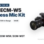 Sony ECM-W5 wireless microphone kit with ECM-W5R receiver on a Sony Alpha camera MI Shoe and two ECM-W5T transmitters with wind screens