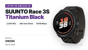 SUUNTO Race 3S OW265 GPS watch in Titanium Black with 1.32-inch AMOLED display and perforated black silicone strap